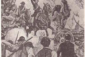 Un murales a Codena sulla cabina dell'Enel dedicato alle tre vittime codenesi dei Moti del 1894
