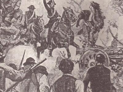 Un murales a Codena sulla cabina dell'Enel dedicato alle tre vittime codenesi dei Moti del 1894