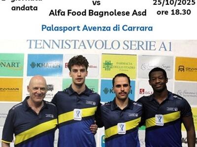 Tennistavolo Serie A1: sabato 25 ottobre al palasport di Avenza l’ Apuania Carrara ospita la Bagnolese