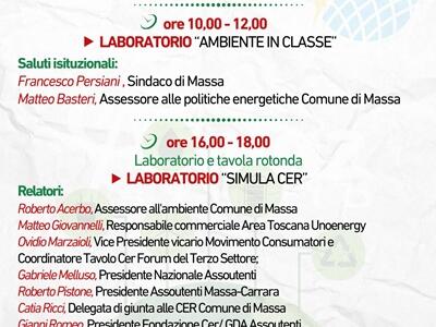 Massa-Carrara tra le province selezionate per le 'Officine del Consumo Consapevole': progetto promosso da Assoutenti, sostenuto dal MIMIT con la partecipazione dell'ISPRA e il patrocinio del comune di Massa