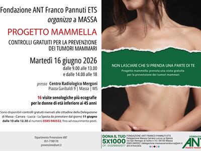 Progetto Mammella Under 45 di Fondazione ANT Franco Pannuti ETS: visite gratuite per la prevenzione dei tumori mammari il 16 giugno