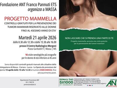 Progetto Mammella Under 45 di Fondazione ANT Franco Pannuti ETS Visite gratuite per la prevenzione dei tumori mammari
