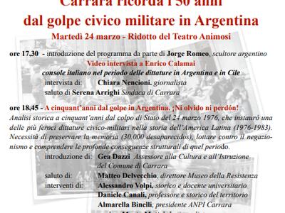 ‘Né oblio né perdono’ Carrara ricorda i 50 anni dal golpe civico militare in Argentina