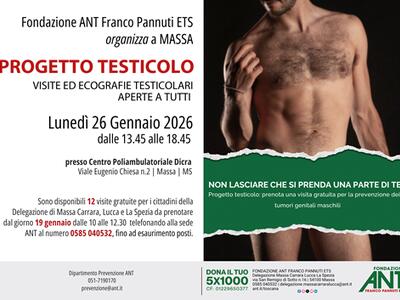 Progetto Testicolo: visite di prevenzione gratuita  a Massa Carrara il 26 gennaio con fondazione Ant