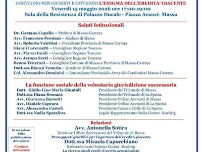 "L'enigma dell'eredità giacente": a Massa un convegno per giuristi e cittadini organizzato da La Rivincita