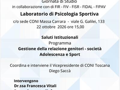 Laboratorio di Psicologia sportiva: una giornata incontro con gli esperti al CONI di Marina di Carrara il 22 ottobre