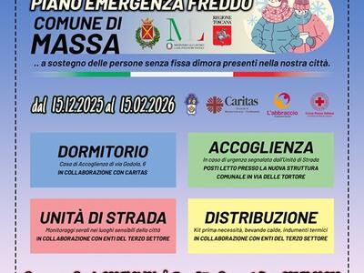 Piano Emergenza Freddo 2025/2026: una comunità che si prende cura. Comune di Massa ed Enti del Terzo Settore al fianco delle persone più fragili