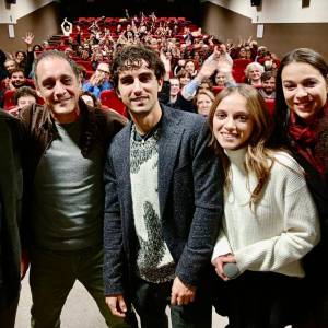 Il regista Francesco Falaschi, gli attori Daniele Parisi e Luigi Fedele, le attrici Valentina Martone, Angela Pepi e Alessandra Arcangeli_Cinema delle Provincie Roma